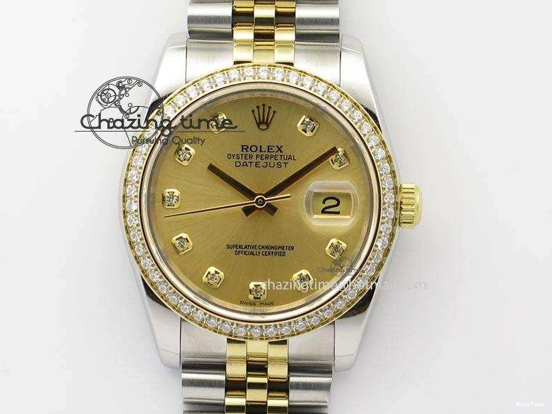 MiroTime 1219 HighPerformance DateJust 116234 BP Best Edition SS YG Gold Dial Diamond Markers On SS Bracelet A2824 V 3940